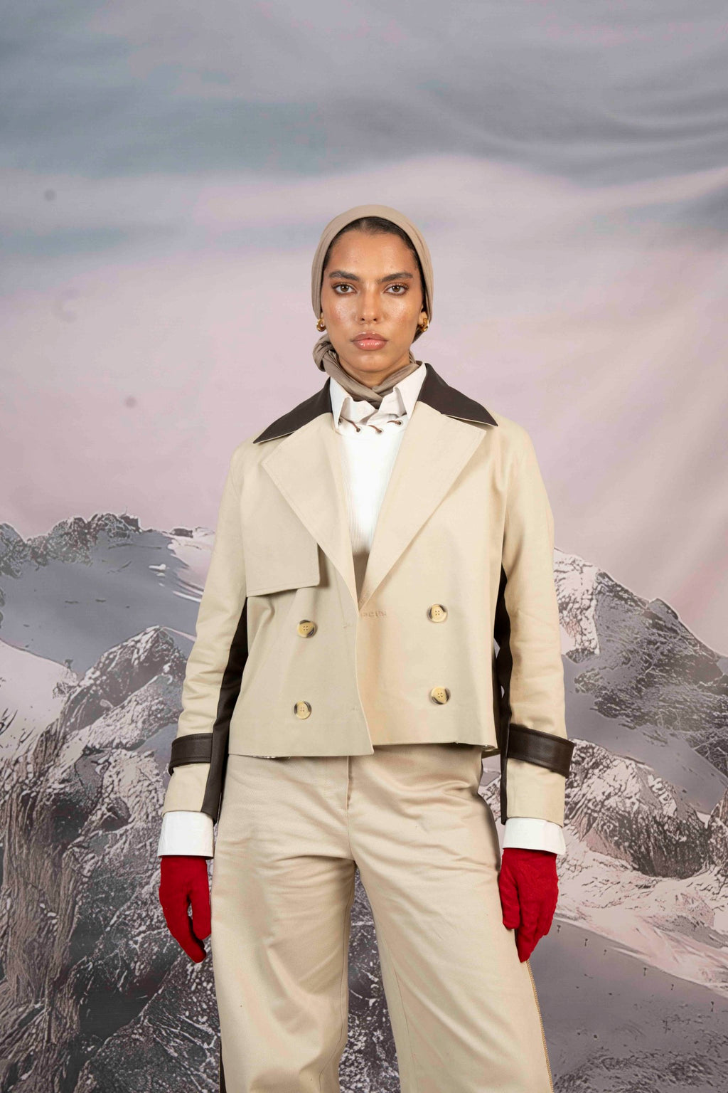 GABARDINE & LEATHER CROPPED COAT