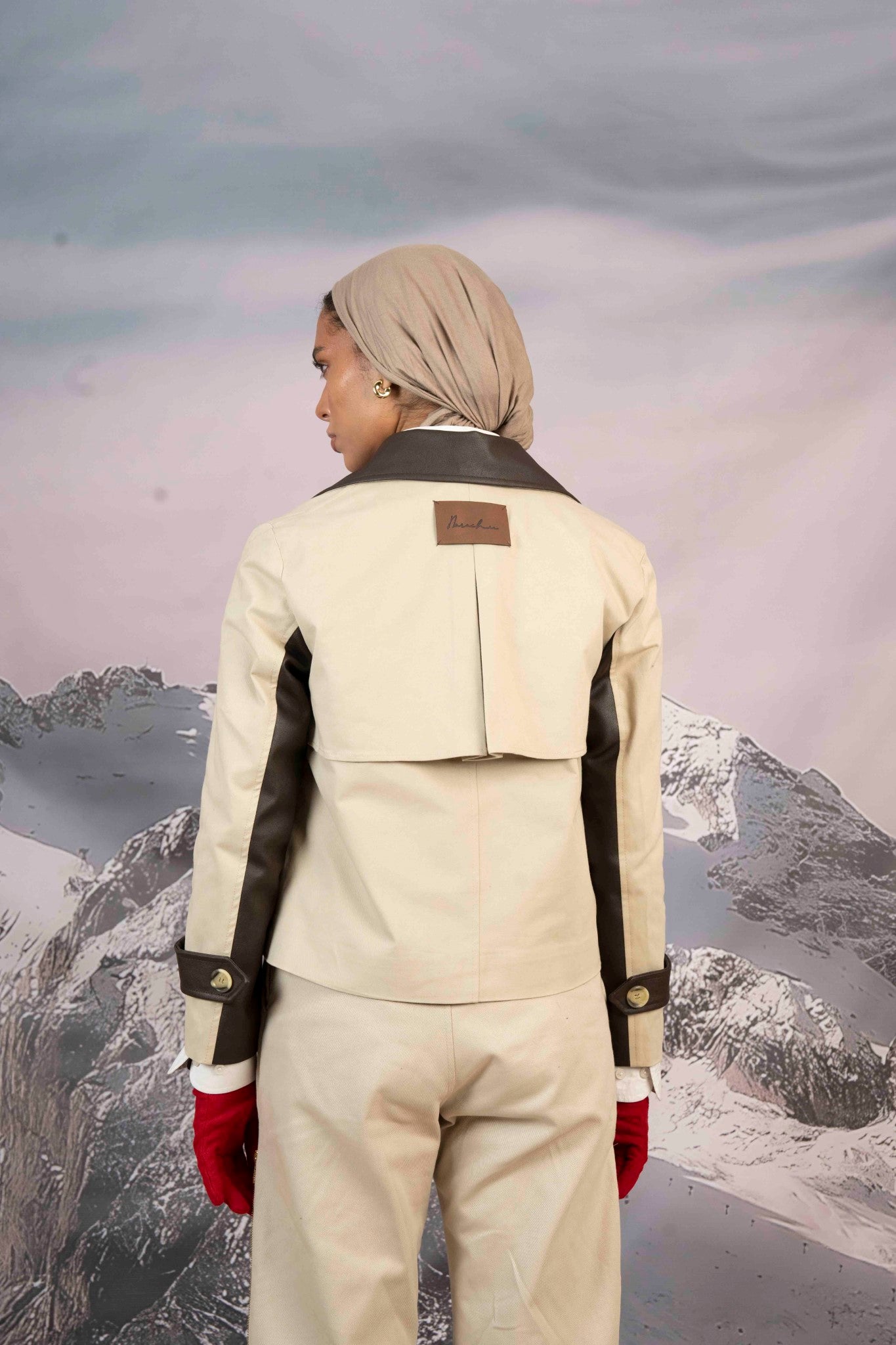 GABARDINE & LEATHER CROPPED COAT