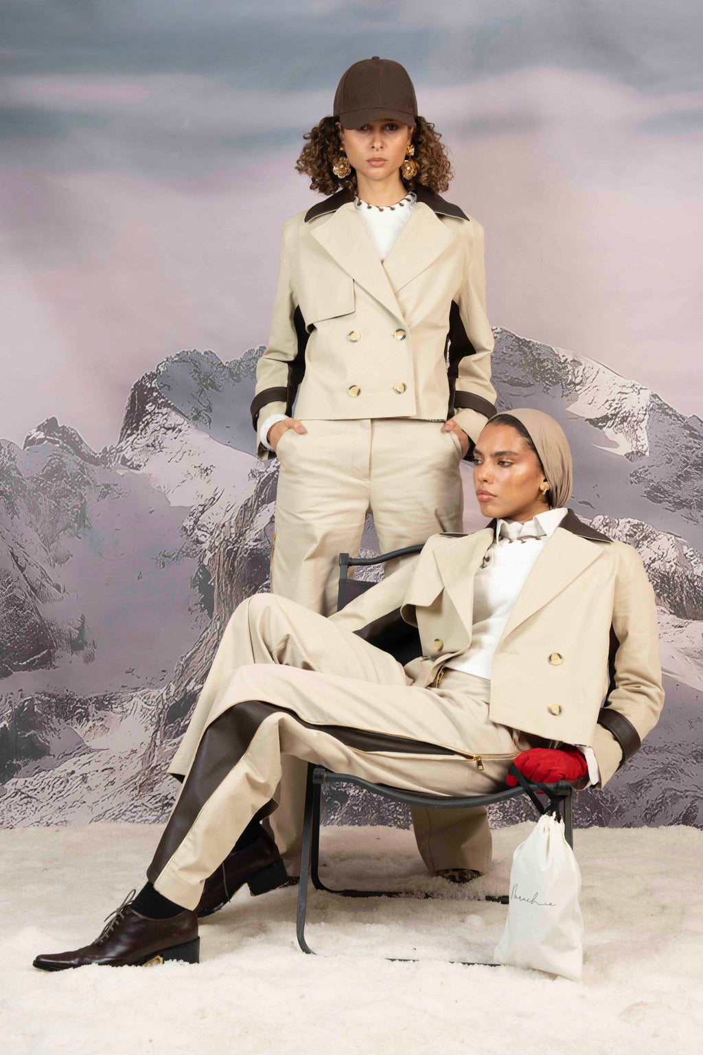 GABARDINE & LEATHER ZIP-DETAIL PANTS